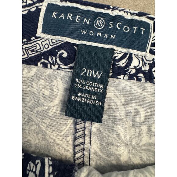 Karen Scott 20W Plus Navy White Geometric Floral Skort Cotton - Picture 5 of 6